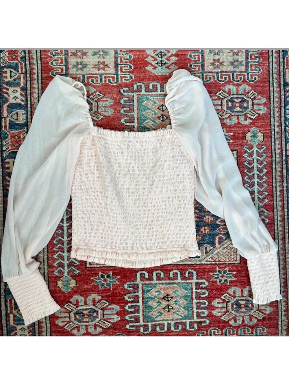 Wilfred Aritzia Tempest Mochi Pink Rose Smocked Square Neck Blouse Small